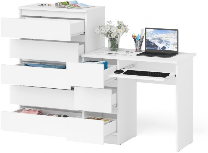 Мори компьютерный стол МС-6 левый + Комод МК700.5, белый