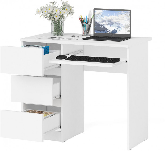 Мори компьютерный стол МС-6 левый, белый