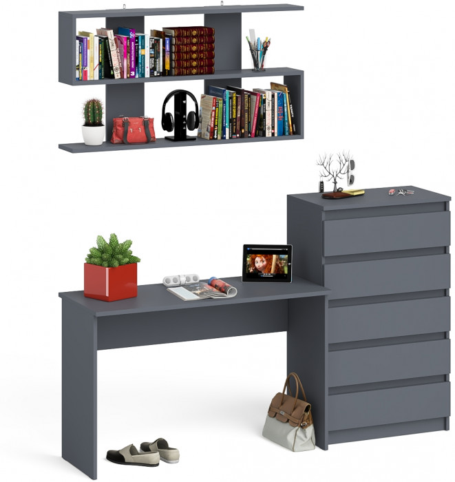 Мори письменный стол МСП1200.1 + Комод МК700.5 + Полка 1200, графит