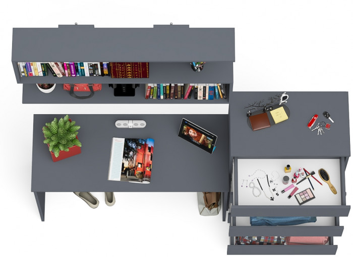 Мори письменный стол МСП1200.1 + Комод МК700.5 + Полка 1200, графит