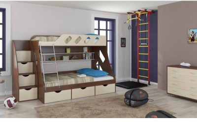 Детская двухъярусная кровать Дельта 20.01+23.02+25 (Оранжевый, Ясень шимо светлый)