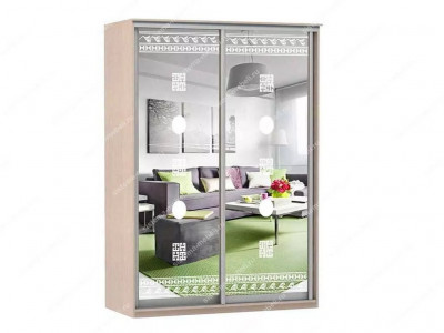 Шкаф купе Модерн 1490х450 2-х дверный 2-х секционный зеркальный с пескоструем №2 ясень