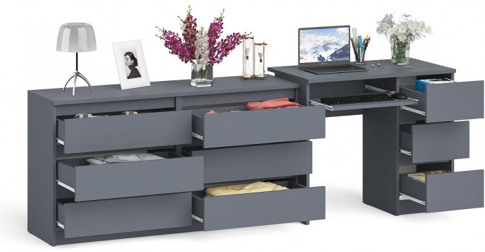 Мори Стол компьютерный МС-6 правый + Комод МК1380.6, цвет графит, ШхГхВ 228х50х76,6 см., выдвижные ящики справа, НЕ универсальная сборка