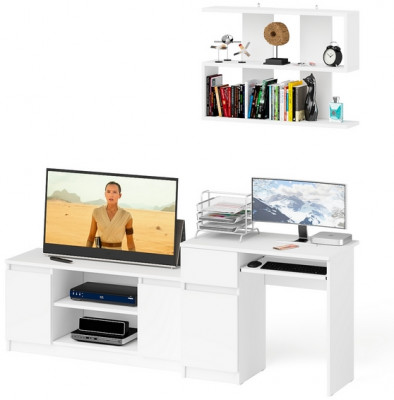 Мори компьютерный стол МС-1 левый + Тумба МТВ1200.1 + Полка 900, белый
