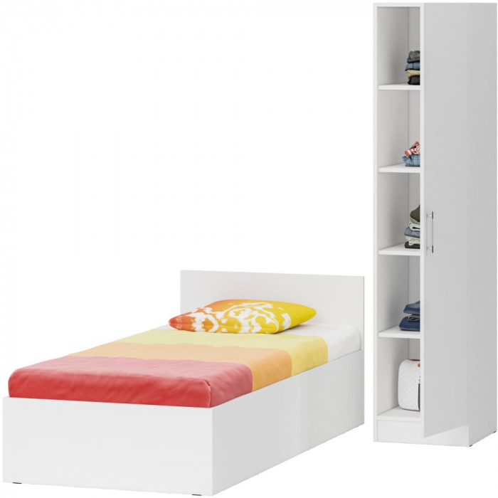 Кровать 0900 + Пенал Стандарт, цвет белый, ШхГхВ 93,5х203,5х70 + 45х52х200 см., сп.м. 900х2000 мм., без матраса, основание есть