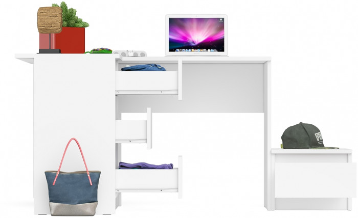 Мори компьютерный стол МС-16 левый + Тумба ТМП400.1, белый