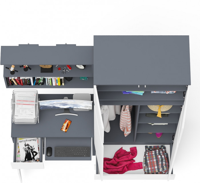 Мори Стол компьютерный МС-1 левый + Шкаф МШ900.1 + Антресоль МА900.1 + Полка 900, цвет графит/белый, ШхГхВ 180,4х50,4х234,2 см., НЕ ун. сб.