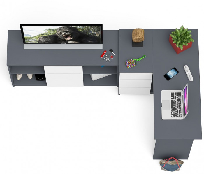 Мори Стол компьютерный МС-16 левый + Тумба МТВ1204.1, цвет графит/белый, ШхГхВ 244,8х84,9х76,6 см., выдвижные ящики слева, НЕ универсальная сборка