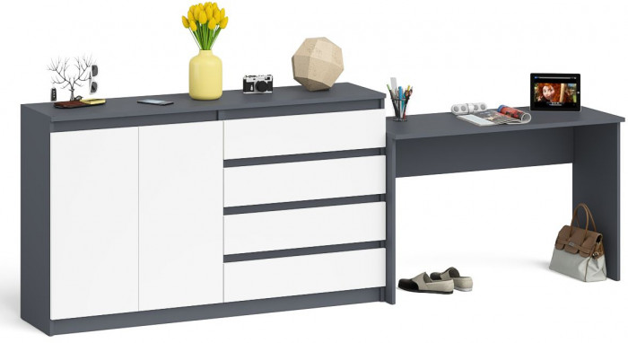 Мори Стол письменный МСП1200.1 + Комод МК1600.1, цвет графит/белый, ШхГхВ 280,8х50х94 см., универсальная сборка