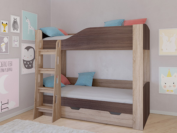 Кровать двухъярусная АСТРА 2 Сонома/Дуб Шамони с ящиком