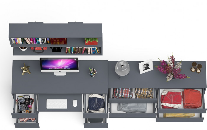 Мори компьютерный стол МС-2 + Комод МК1380.6 + Полка 1200, графит