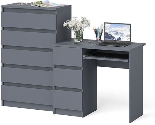 Мори компьютерный стол МС-6 левый + Комод МК700.5, графит