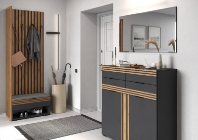 Модульная Прихожая Нао, набор №5, Графит/Графит, Дуб вотан, Simple 27