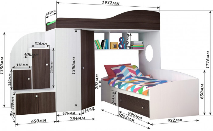 Кровать-чердак Кадет 2 (Дуб молочный/Лайм)