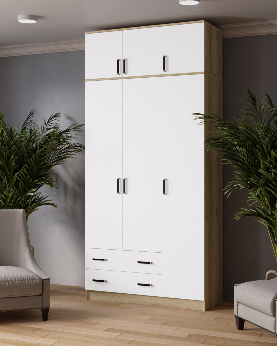 Шкаф комбинированный 1,2 Лагуна с антресолью, Дуб делано/Белый