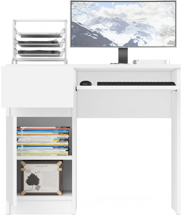 Мори Стол компьютерный МС-1 левый, цвет белый, ШхГхВ 90х50х76,6 см., выдвижной ящик слева, НЕ универсальная сборка