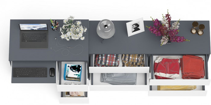 Мори Стол компьютерный МС-6 правый + Комод МК1380.6, цвет графит/белый, ШхГхВ 228х50х76,6 см., выдвижные ящики справа, НЕ универсальная сборка