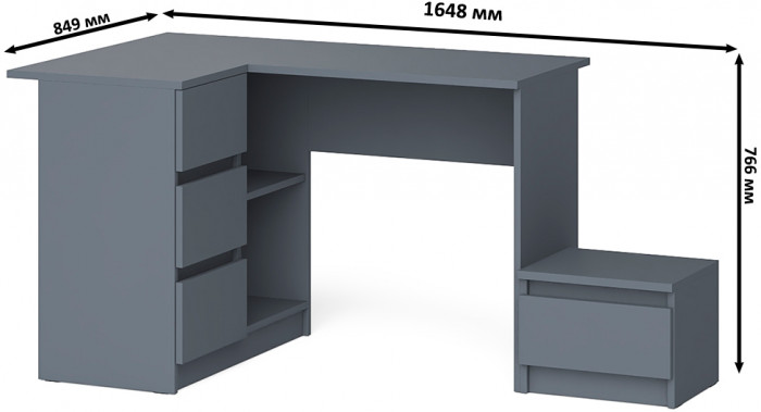 Мори компьютерный стол МС-16 левый + Тумба ТМП400.1, графит
