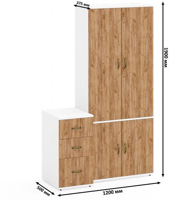 Лидер-8 Шкаф МД 20Б + Тумба МД 3.16, цвет белый шагрень/крафт золото, ШхГхВ 120х50х190 см., НЕ универсальная сборка