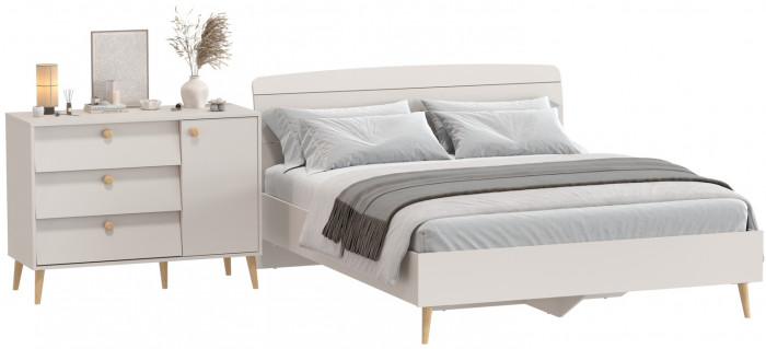 Афина Спальня Кровать 1600 + Комод, кашемир серый