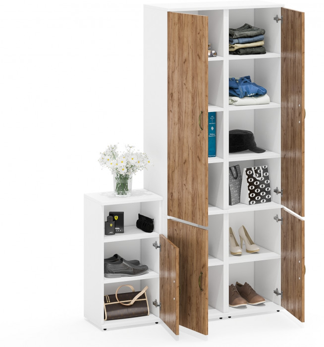 Лидер-8 Пенал МД 22Б + Пенал МД 22Б + Тумба МД 3.19, белый шагрень/крафт золото