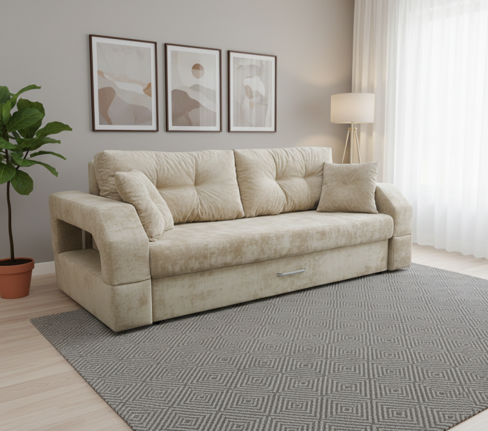 Диван-еврокнижка Манчестер 160х200, с подсветкой 05, велюр бежевый