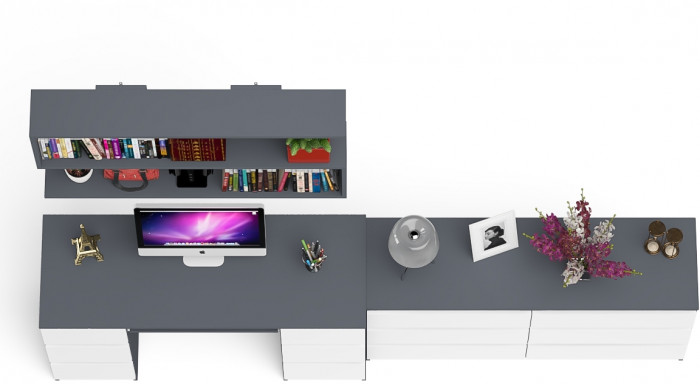 Мори компьютерный стол МС-2 + Комод МК1380.6 + Полка 1200, графит/белый