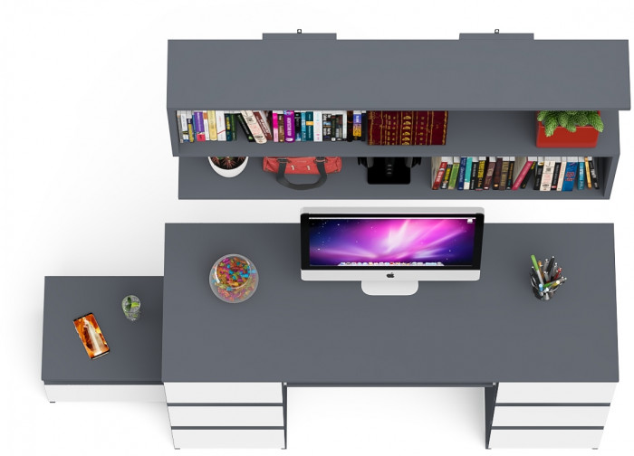 Мори компьютерный стол МС-2 + Тумба ТМП400.1 + Полка 1200, графит/белый