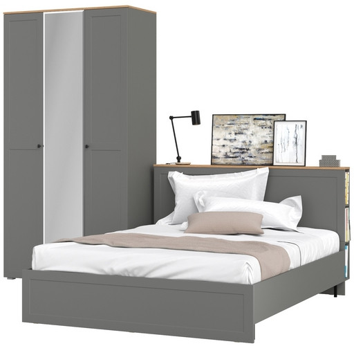 Остин 11.53 Кровать + ортопед + 13.336.03 Шкаф для одежды, серый графит/дуб крафт золотой