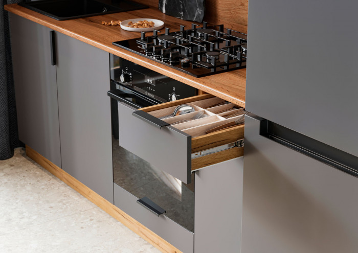 ЛИОН Кухня 2,0 (2000х2520х600) Фасад ГРАФИТ СЕРЫЙ/Корпус ДУБ КРАФТ ЗОЛОТО,ГРАФИТ СЕРЫЙ