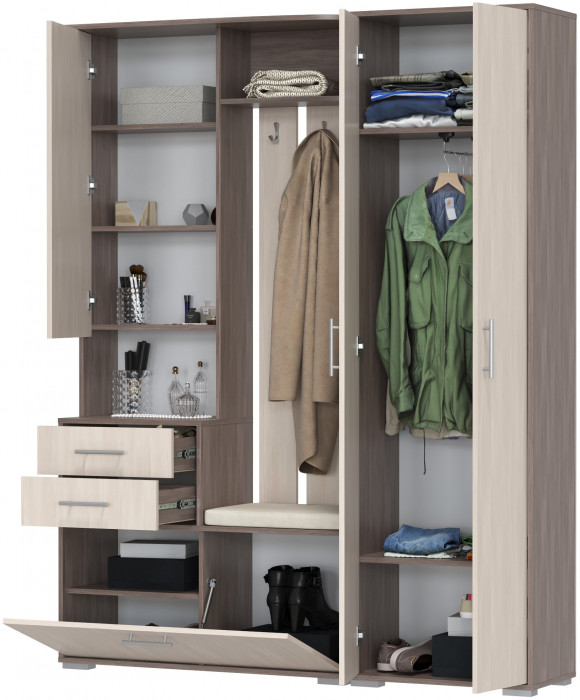 Прихожая 2-3430+2-3431бод.тем/св Домино - Комплект для прихожей, цвет бодега тёмный/бодега светлый, ШхГхВ 160х36х202 см., универсальная сборка
