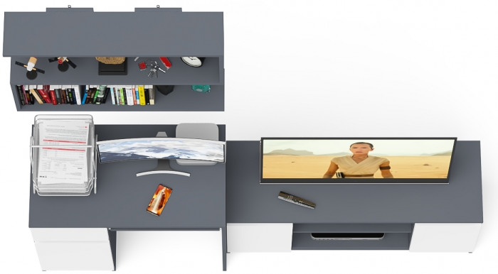 Мори компьютерный стол МС-1 левый + Тумба МТВ1200.1 + Полка 900, графит/белый