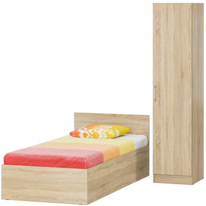 Кровать 0900 + Пенал Стандарт, цвет дуб сонома, ШхГхВ 93,5х203,5х70 + 45х52х200 см., сп.м. 900х2000 мм., без матраса, основание есть