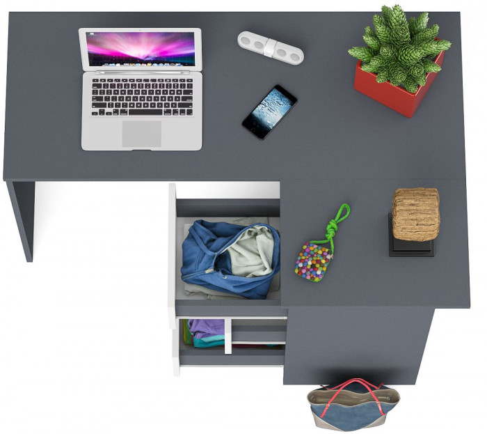 Мори компьютерный стол МС-16 правый, графит/белый