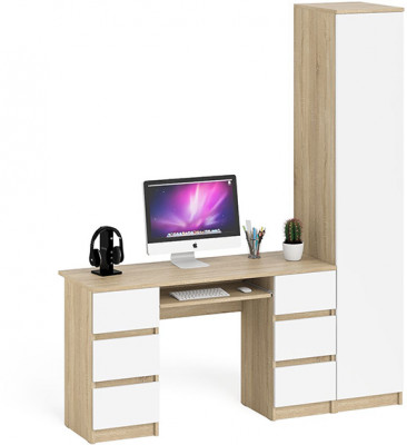Мори компьютерный стол МС-2 + Пенал МШ400.1, дуб сонома/белый