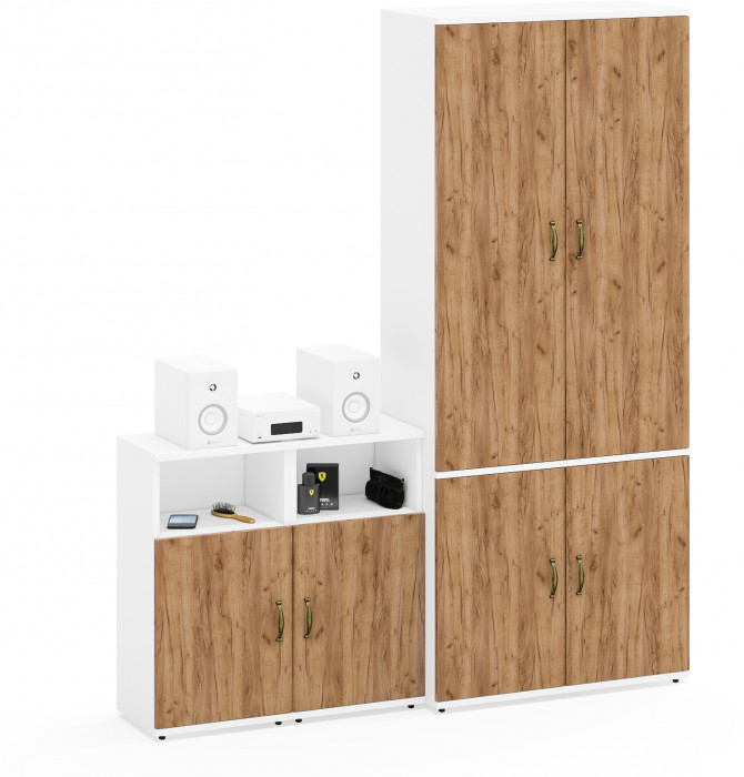 Лидер-8 Шкаф МД 20Б + Тумба МД 3.19 + Тумба МД 3.19, цвет белый шагрень/крафт золото, ШхГхВ 160х37,5х190 см., НЕ универсальная сборка