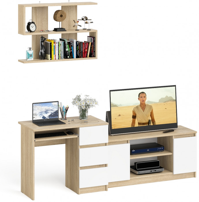 Мори Стол компьютерный МС-6 правый + Тумба МТВ1200.1 + Полка 900, цвет дуб сонома/белый, ШхГхВ 210,4х50х209,6 см., НЕ универсальная сборка