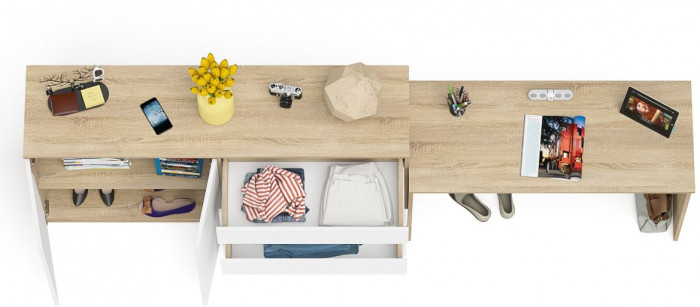 Мори Стол письменный МСП1200.1 + Комод МК1600.1, цвет дуб сонома/белый, ШхГхВ 280,8х50х94 см., универсальная сборка