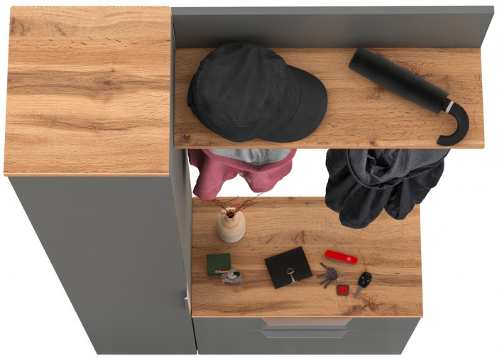 Октава Прихожая 14, цвет серый графит/дуб крафт золотой/фасады МДФ серый графит, ШхГхВ 97,1х35,4х197,6 см., универсальная сборка