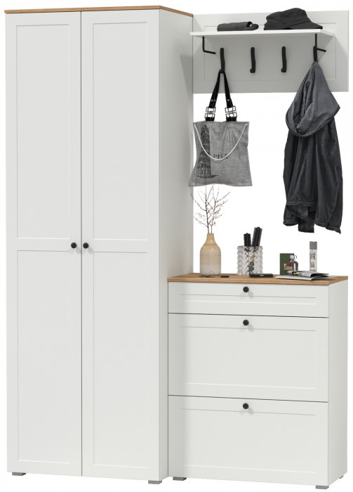 Остин Прихожая 17, цвет белый шагрень/дуб крафт золотой, ШхГхВ 160х54,3х229,6 см., универсальная сборка