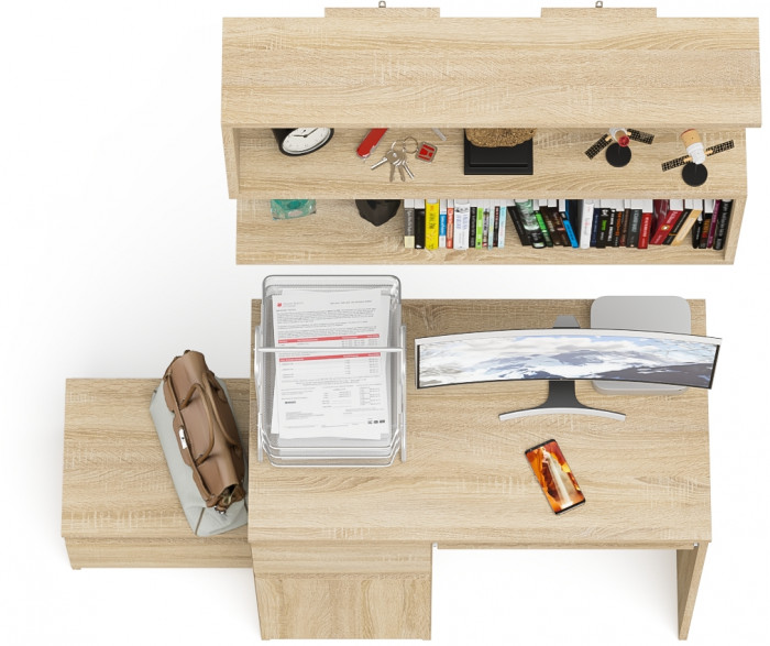 Мори компьютерный стол МС-1 левый + Тумба ТМП400.1 + Полка 900, дуб сонома