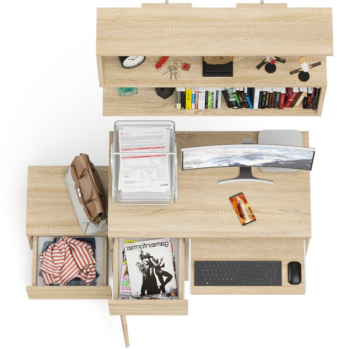 Мори компьютерный стол МС-1 левый + Тумба ТМП400.1 + Полка 900, дуб сонома