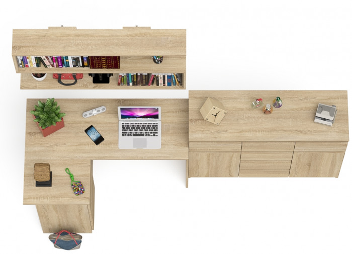 Мори компьютерный стол МС-16 левый + Комод МК1200.4 + Полка 1200, дуб сонома