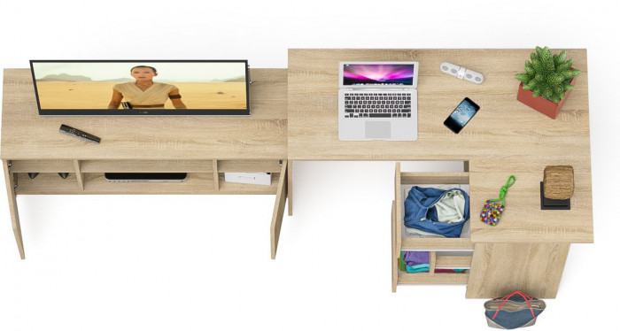 Мори компьютерный стол МС-16 правый + Тумба МТВ1200.1, дуб сонома