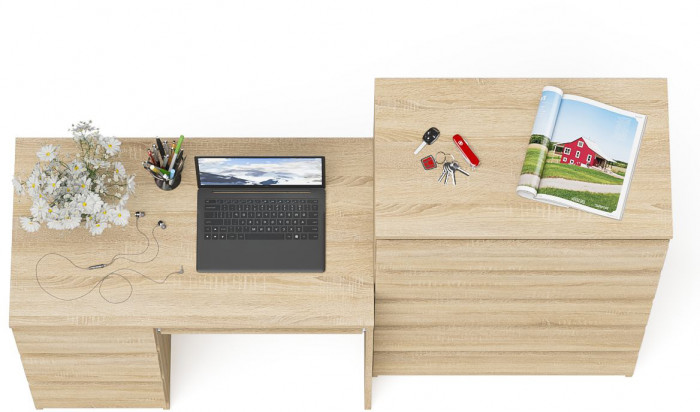 Мори компьютерный стол МС-6 левый + Комод МК700.5, дуб сонома