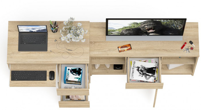 Мори компьютерный стол МС-6 правый + Тумба МТВ1204.1, дуб сонома