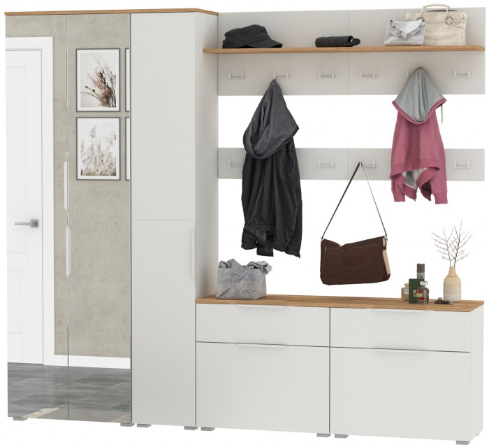 Октава Прихожая 33, белый шагрень/дуб крафт золотой/фасады МДФ белый шагрень