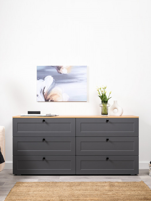 Остин 16.240 Комод, цвет серый графит/дуб крафт золотой, ШхГхВ 160,1х41,9х75,4 см. (шесть выдвижных ящиков)