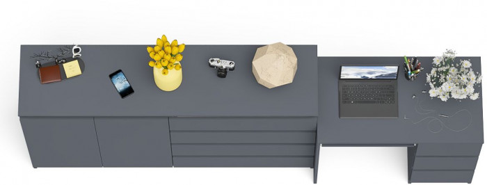 Мори Стол компьютерный МС-6 правый + Комод МК1600.1, цвет графит, ШхГхВ 250,4х50х94 см., выдвижные ящики справа, НЕ универсальная сборка