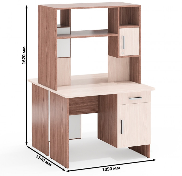 Два стола письменных с надстройкой С-МД-1-09Н, ясень шимо светлый/ясень шимо тёмный
